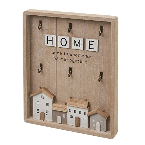 LOLAhome Cuelga llaves Home con 6 colgadores de madera natural de paulonia de 24x30 cm