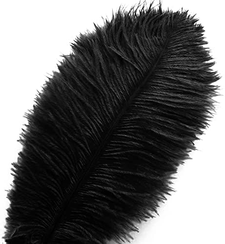 Piokio 20 pcs Black Ostrich Feathers Plumes 12-14 inch(30-35 cm) Bulk for DIY Halloween Decorations, Wedding Party Centerpieces, Gatsby Decorations