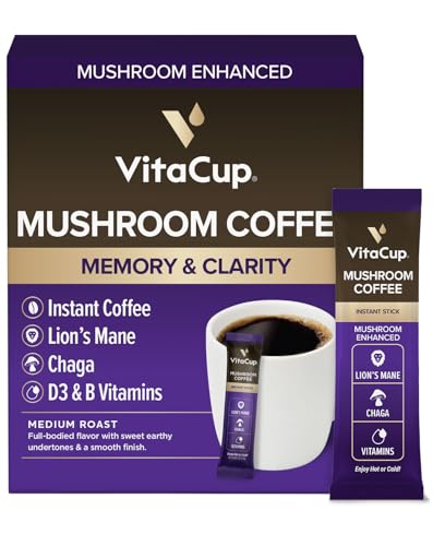 VitaCup Mushroom Coffee Instant Packets, for Memory & Clarity Support,