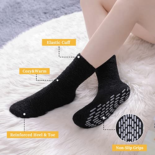 Image of FNOVCO Non Slip Socks for Women Winter Warm Cozy Fuzzy Slipper Socks Soft Fluffy Hospital Socks with Grips