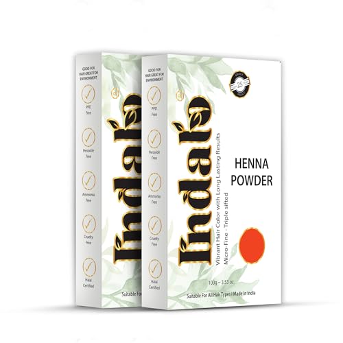Image of Indalo Natural Henna (Lawsonia Inermis) Hair Color Powder, No Ammonia No PPD No Paraben, Conditioning Hair Growth & Anti- Dandruff for Men & Women - 100gm Each (Pack of 2)