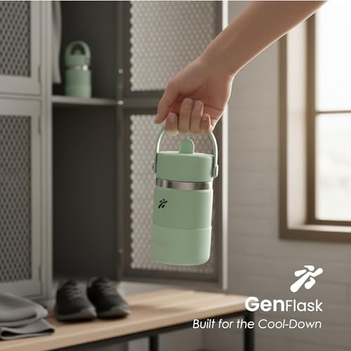 Image of VBOTT GENFLASK-Ozil -380 ml|Thermosteel Flask with Straw Sipper & Carrying Loop| SS 304 Water Bottle|Hot /Cold-18 /24 hrs|Insulated Bottles| SEA Green Colour|Multipurpose