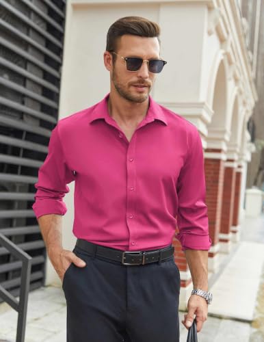 Image of COOFANDY Mens Stretch Dress Shirts Long Sleeve Button Down Shirt Regular Fit Formal Business Shirts