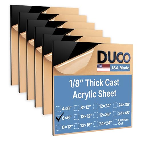 Image of Duco Black Cast Acrylic Sheets 1 /8 inch (3mm) Thick 6 inch x 6 inch - 6 Pack of USA-Made Opaque Black Plexiglass Sheet - Shatter Resistant Acrylic Board for Signs, Displays, Frames, & Decorative Projects