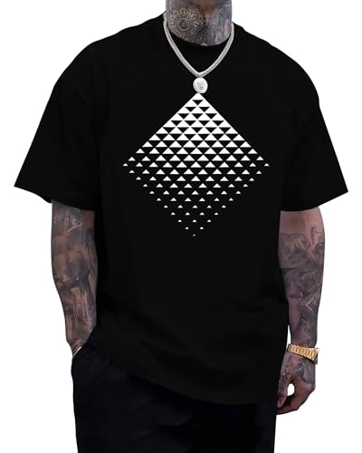 Mens Graphic T-Shirts Triangle Geometric Gradient Art Short Sleeve Summer Top Crewneck Casual Tees for Men