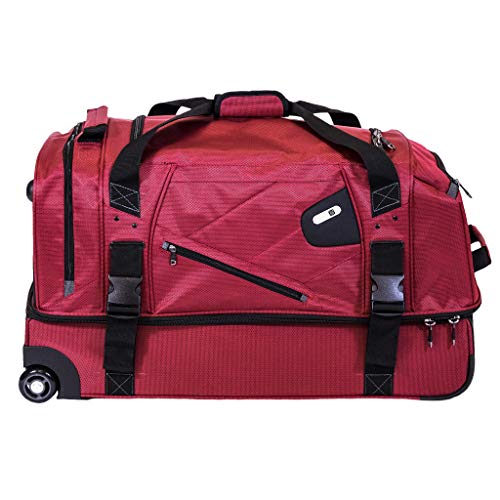 FUL Tour Manager Deluxe 30in Rolling Duffel Bag, Split Level Storage, Red