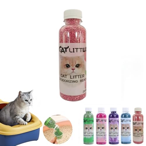 天然猫砂消臭ビーズ | 植物由来成分配合の猫砂用消臭剤 | 低発塵で猫や子猫にも安全 | おがくず配合でフレッシュな香り (250ml) (ピンクローズ)