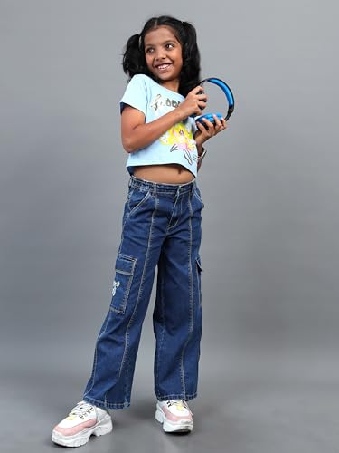 Image of Under Fourteen Only Girls Cotton Tops Collection - Round Neck, Crop Top, Full & Half Sleeve, Drop Shoulder, Ruffle Sleeve, Graphic Printed, Embroidered & Slub Knit Styles