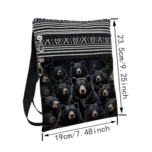 Black Bear Messenger Bag Small Ethnic Pattern Adjustable Strap Crossbody Zipper Pouch Gothic Black Bear Phone Organizer Wallet Cute Shoulder Handbag for Women Friends-22