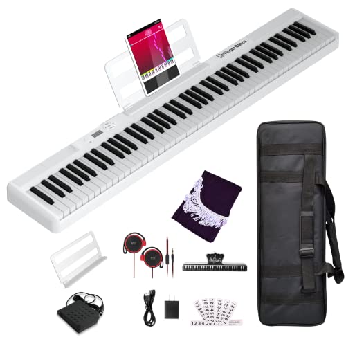 Finger Dance 88 Key Keyboard Digital Piano Full Size Upgrade Imitation Wood Texture Keyboard Grain Touch Sensitive 88 Key Weighted Keyboard With Bluetooth Midi For Beginners - Pearl White #TOP14