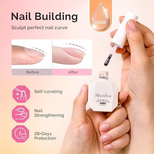 Image of MelodySusie Hema Free Top Coat Base Coat Builder Gel Set Long Lasting Shine Finish Soak Off UV LED Nail Lamp Nail Polish Art Design Manicure Kit Perfect Gifts for Women Girls 3 Pcs 15ml Clear