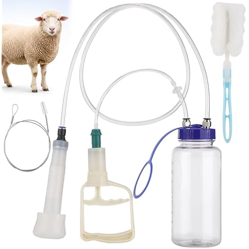 Goat Milker Hand Pump,Manual Milking Machine for Cattle & Sheep Cows,Portable Machine Farm Supplies Equipment Milker with 12.2 in Short Tube & 48.43 in Long Tube, 33.82 fl oz Collection Bottle