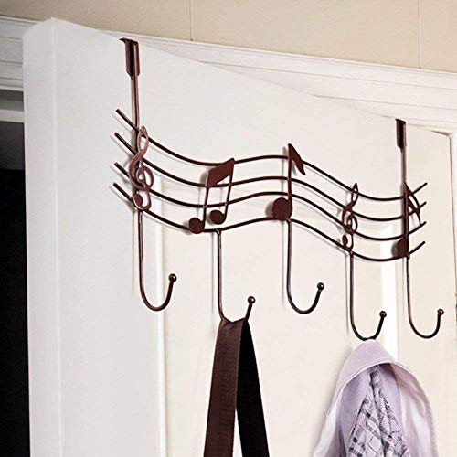 BELTRY sobre la Puerta 5 Gancho Estante con/Notas Diseño - Decorativa de Metal Soporte Suspensión - Estilo Percha Organizador - Hogar Oficina Cocina Uso Colgador - Rojo Cobre, Tamaño Libre