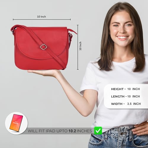 Image of Genuine Leather Shoulder Crossbody Purse For Women with Adjustable Strap, Mobile Pocket & Outside & Inside Zipper