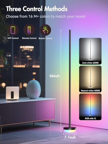 Image of OIYN Corner Floor Lamp 2 Pack,RGBICW LED Corner Lamp with 1300lm Smart Modern Floor Lamp,App & Remote Control,Music Sync,Color Changing Standing Lamp for Bedroom Living Room and Gaming Rooms