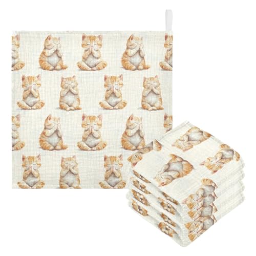 vvfelixl Baby Muslin Washcloths Cartoon Kitten Do Yoga Baby Burp Cloths Cotton Babys Face Towel for Newborn Infants Boys Girls Soft and Absorbent 11.8 X 11.8 in, 3 Pack3