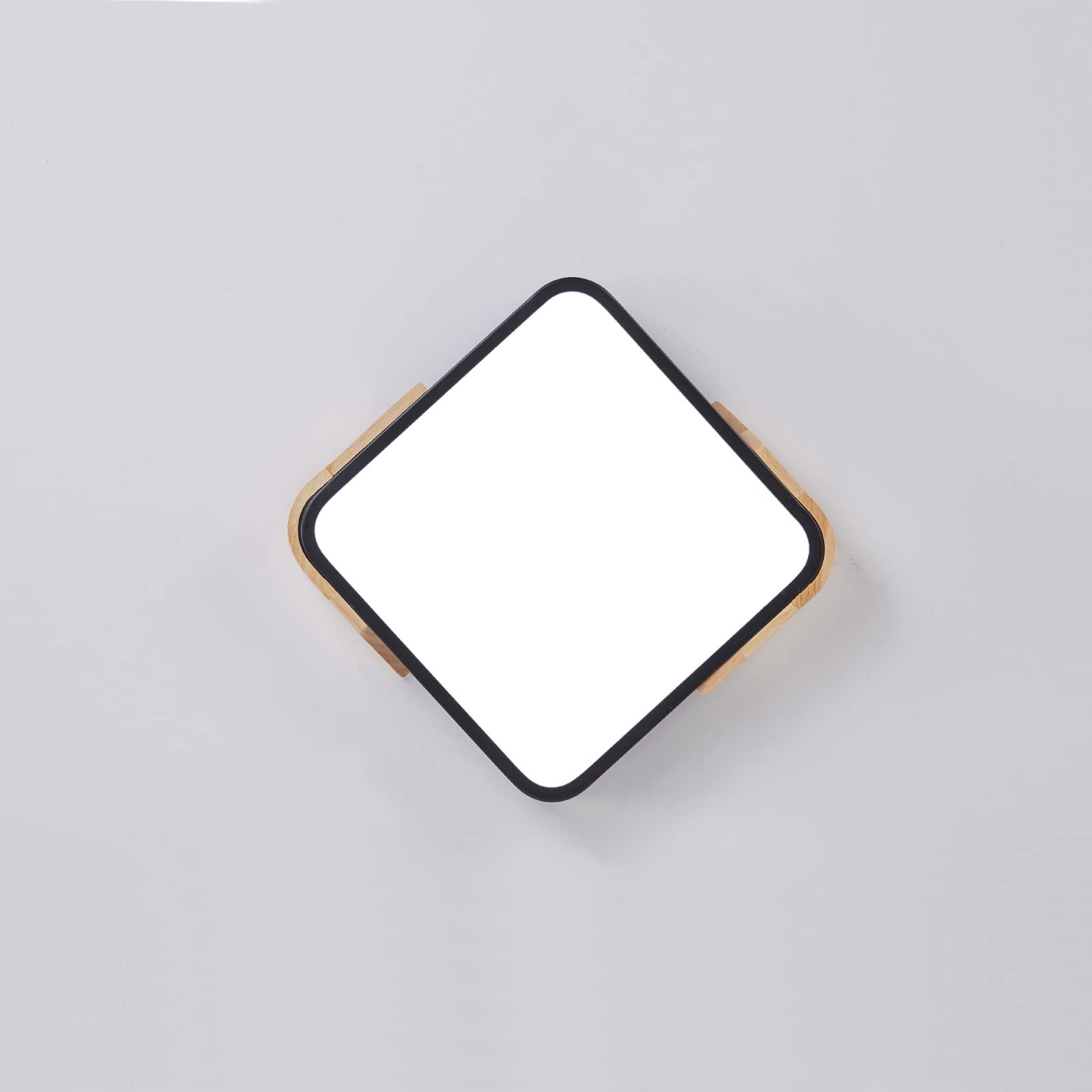 Plafonnier LED Carré Noir Bois 24W 6500K, 30 x 30 cm | Plafonnier moderne extra-plat, lumière blanc froid, pour cuisine, bureau, salon, chambre, couloir et salle à manger