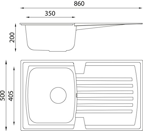 Respekta Boston Mineralitespüle in Schwarz / 1 Becken Einbauspüle in 86 x 50 cm/Spülbecken geeignet für Unterschränke ab 45 cm Breite - Image 4
