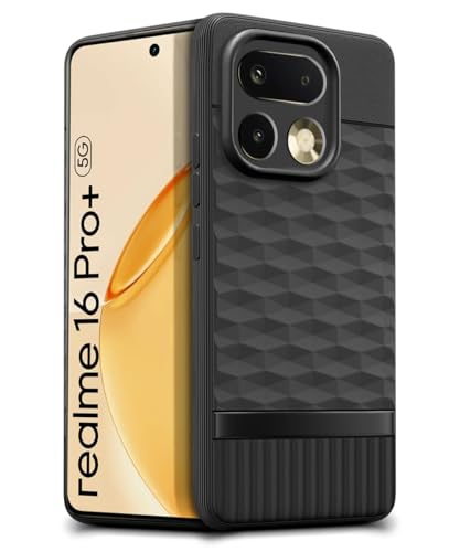 Image of WOW IMAGINE Back Cover for Realme 16 Pro Plus 5G with Hexa Cube Design | Ultra Slim Soft Rubberised Case | Inner Velvet Fabric | Flexible Mobile Case | Camera Protection - Black