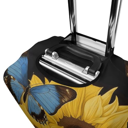 Yellow Sunflowers With Blue Butterflies Printed Luggage Cover Protector, Fits 18-32 Inch Luggage 5