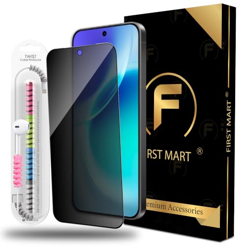 Image of FIRST MART Privacy Tempered Glass for Vivo X300 & Vivo X200 FE with Cable Guard & Installation Kit | Anti-Spy 9H Screen Protector, Edge-to-Edge, Case-Friendly | Black