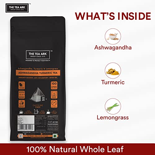 Image of The Tea Ark Ashwagandha, Turmeric & Lemongrass Tea, 100 Tea Bags Pcs, Herbal Tea Immunity Boosters for Adults, Body Detox, Organic Certified Ingredients