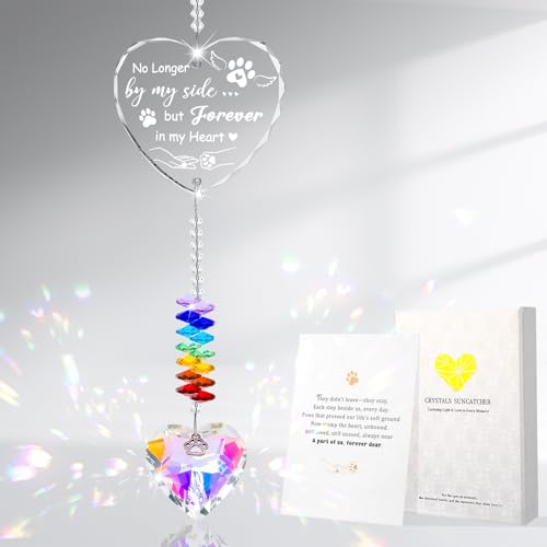 Meng Jiaran Dog Memorial Gifts for Loss of Dog Dog Crystal Suncatcher Sun Catchers for Windows with Heart Prism Paw Pattern Pet Sympathy Gifts for Christmas Home Patio Garden Hanging