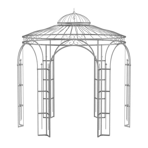 ELEO Pavillon Milano verzinkt - rund 3x3 m Rankpavillon für den Garten handgeschmiedet Schmiedeeisen romantisch - Rosenpavillon Metall stabil rostfrei feuerverzinkt - für draußen Winterfest
