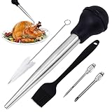 Turkey Baster Syringe for Cooking - Large Food-Grade Turkey Baster with Silicone Bulb, 2 Marinade Injector Needles, and Cleaning Brush - Turkey Baster for Juicy Roasts, BBQ, and Home Baking