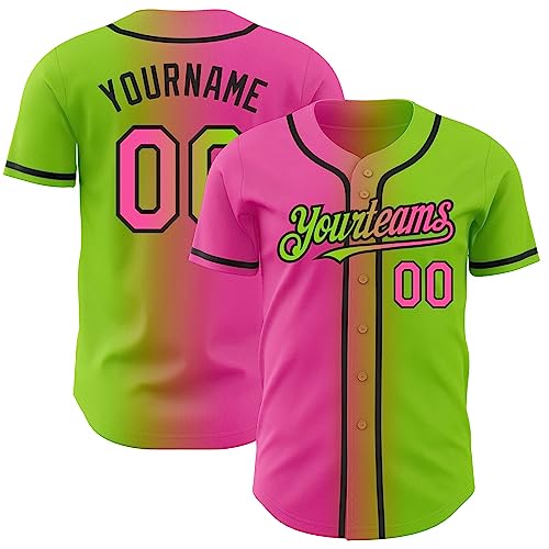 Custom Gradient Baseball Jersey Men Women Youth, Neon Green Pink Baseball Shirts, Personalized Printed Team Name Number Logo miniatura 1