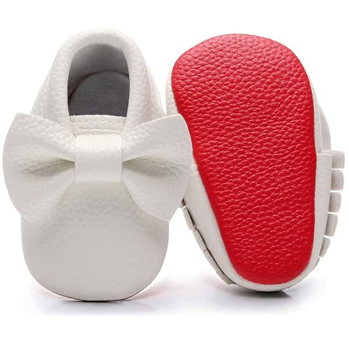 Image of Bebila Double Bow Fringe Baby Moccasins - Soft Sole Baby Shoes Girls Toddler Crib Flats
