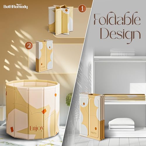 Image of Bath Tub for Adult for Bathroom, Foldable SPA Tub for Home Use with Drainage Hole, Thickened Insulated Ice Bath Tub, Inflatable BathTub for Adults, Ice BathTub for Adults (Yellow Flower)