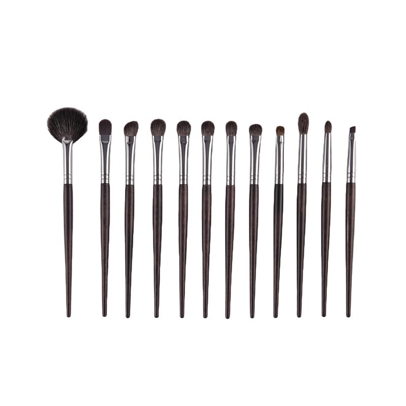 12-Piece Makeup Brush Set Premium Cosmetic Brushes Rosewood Handles Eyeshadow Blending Brush Fan-Shaped Highlighting Brush Detail Brush (Coffee)