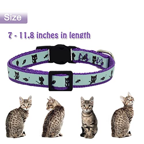 Image of 2 Pack Glow in The Dark Cat Collar with Bell Breakaway Safety Cat Puppy Collars with Pendant Purple and Light Blue