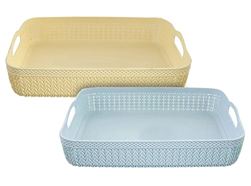 Image of Heart Home Q-4 Multiuses Designer Unbreakable Plastic Storage Basket /Organizer /Bin For Home, Kitchen, Bathroom, Office Use Pack of 2 (Blue & White)-50HH01595