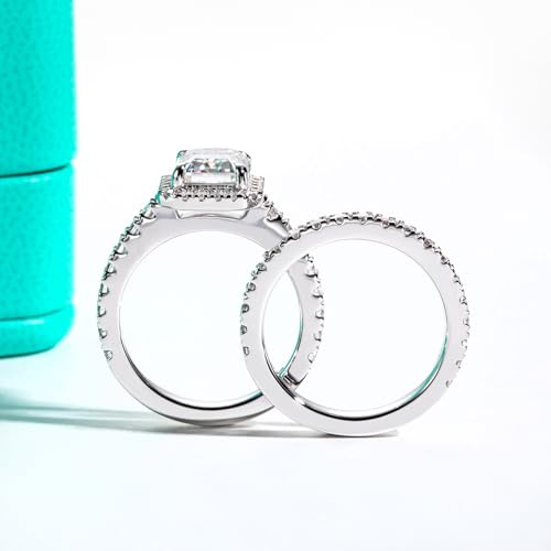 AnuClub Emerald Cut Moissanite Wedding Rings Sets 4.266cttw(3CT Center Stone) Bridal Set D Color VVS1 925 Sterling Silver Halo Engagement Promise Anniversary Ring for Women With Certificate Size 6.5 by AnuClub - Image 7