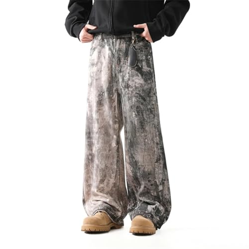 Men's Vintage Graffiti Casual Jeans Contrast Color Korea Wide Leg Trousers Loose Streetwear4