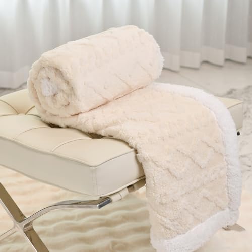 DREAMLANDING Sherpa Fleece Blanket Sofa Throw Double-Sided Super Soft Warm Throw Blanket for Bed Sofa, Couch (Beige Cable, 130×150cm) - Image 2