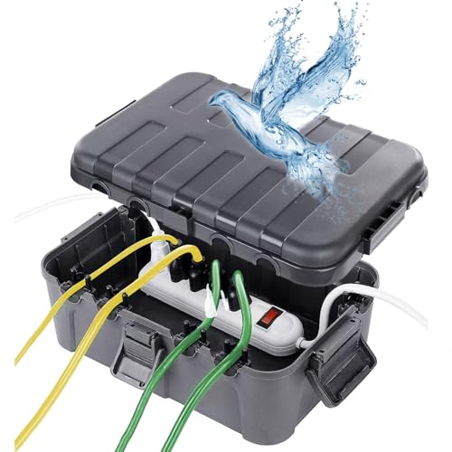 Anfiodas 屋外収納ボックス コンセントボックス 電源ボックス 防雨型 収納ケース 屋外 電源タップ 延長コード収納 配線すっきり 配線隠し 防塵防水 雪対策 雨よけ 耐候性 使用便利 防水コンセント コンテナボックス