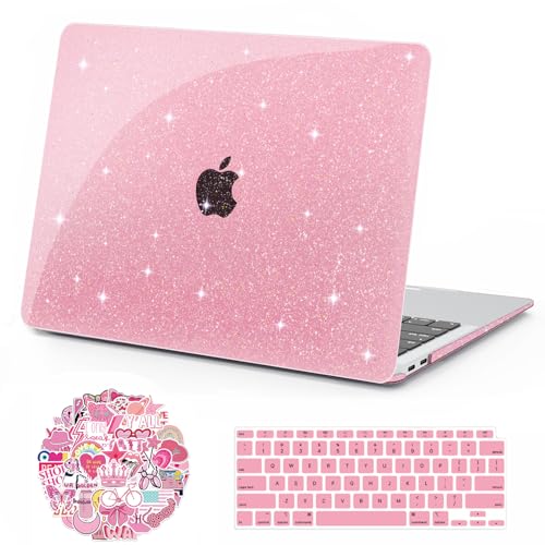 Anban Compatible with MacBook Air 13 inch Case M1 2021 2020 2019 2018 Release A2337 A2179 A1932, Glitter Plastic Hard Shell Case for MacBook Air 13.3 inch+Keyboard Cover+Screen Protector, Sparkly Pink