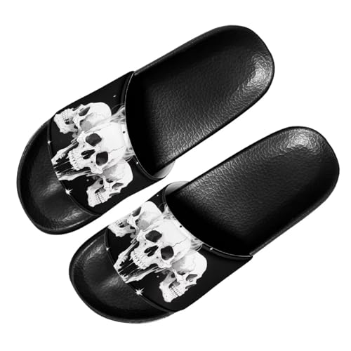 Quxjehoe Mens Gothic Skulls Dripping Casual Outdoor Slides Quick Drying Pool Beach Bathroom Shower Slippers Size 6.5 Black Sole