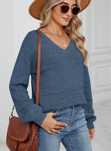 Image of JOCAFIYE Womens Sweaters Casual Long Sleeve V Neck Pullover Sweater Tops