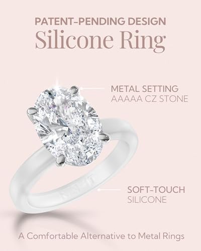 Rinfit Thin Silicone Ring with CZ, Gift Box - Frosted Clear/Oval, Size 6 - 2