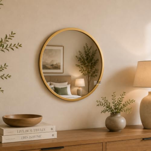 Image of Ali.G.I Round Wall Mirror, Modern Metal Framed Decorative Circle Vanity Mirror for Bathroom, Living Room, Bedroom & Entryway (Gold 16 inch)