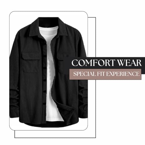Image of MiraMichi Men's Full Sleeve Corduroy Striped Casual Jacket, Ideal for Stylish Everyday Outfits