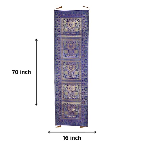Image of Banarasi Brocade Silk Handmade Table Runner for Dining Table, Centre Table, Coffee Table 70 X 16 in Table Top Table Cloth Room Decor Runner (Royal Blue)