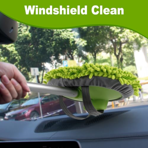 Image of anngrowy 62 inch Microfiber Car Wash Brush Mop Kit Mitt Sponge with Long Handle Car Cleaning Supplies Kit Duster Wash Car Accessories with 2 Chenille Replacement Head, Scratch Free, Aluminum Alloy Pole