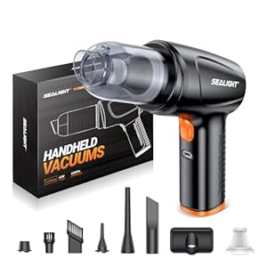 SEALIGHT Handheld Car Vacuum, 6000Pa / 12000Pa High Power Suction Vacuum, 4 in 1 Air Duster and Vacuum Cleaner Cordless, Portable SnapGo Vacuum Cleaners for Car Interior, Home, Outdoor Cleaning