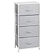 mDesign Steel Frame/Wood Top Standing Sturdy Storage Dresser Organizer Unit w/ 4 Removable Fabric Cube Drawers/Handles for Living Room, Hallway, Entryway, Kid Bedroom, Nursery Organization- Gray/White