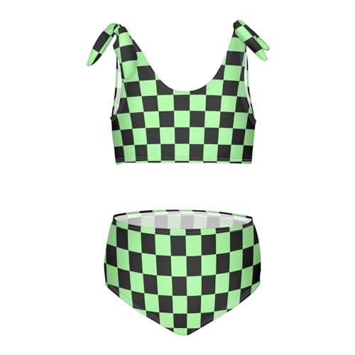 Wusikd Checkerboard Girls Swimsuits Two Piece Black Pale Green Swimwear Bikini Set for for Girls Size 11-12T